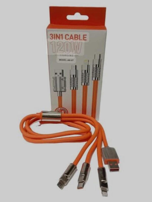 Kabel USB 3in1 120W Type-C/Micro/Lightning AK-07 Kabel Multifungsi - Gambar 4