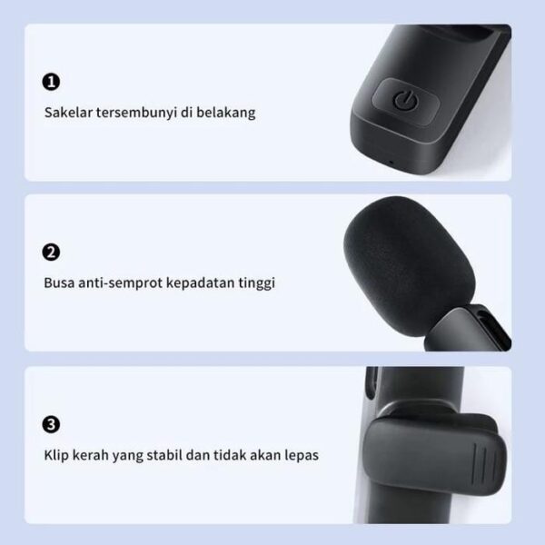 Microphone Wireless Clip On USB-C K8 Mikrofon ASMR - Gambar 2