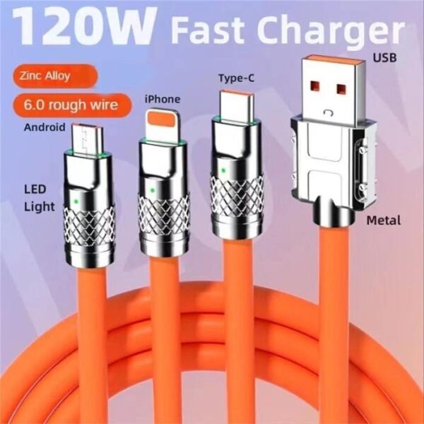 Kabel USB 3in1 120W Type-C/Micro/Lightning AK-07 Kabel Multifungsi
