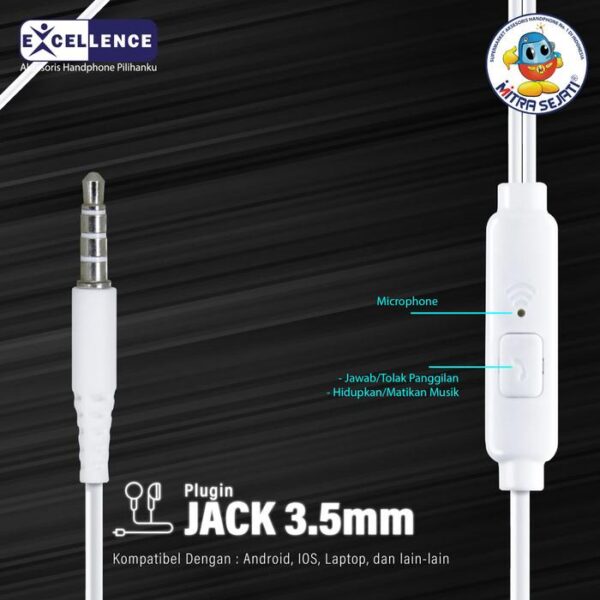 Handsfree Headset Earphone Excellence Finch Universal MegaBass Bass Laptop Earphones  Headphone  Peredam  Headphones - Gambar 3