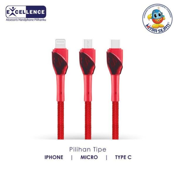Kabel Data Excellence Fast Charging 30W Primrose Lightning/Micro/Type-C - MIcro USB Aksesoris  Handphone  Cable  Charger  Merah - Gambar 3