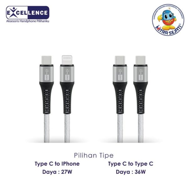 EXCELLENCE Kabel Data Tulip 2M 27W Type-C to Lightning Aksesoris  Handphone  Panjang - Gambar 3