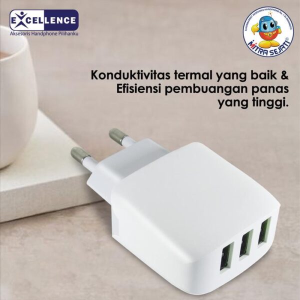 EXCELLENCE Travel Charger 3.4A Fast Charging 3USB Clint Micro USB/Lightning/Type-C - Gambar 4