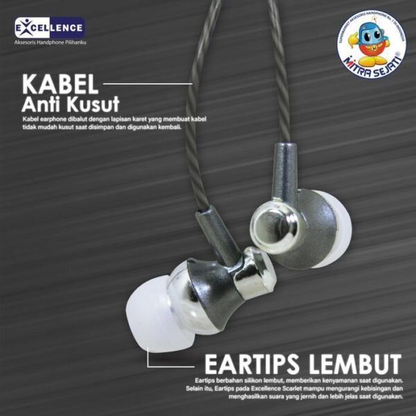 EXCELLENCE SCARLET Handsfree Earphone Headset Stereo Telepon Earbuds Earphones  Headphones  Headphone - Gambar 2