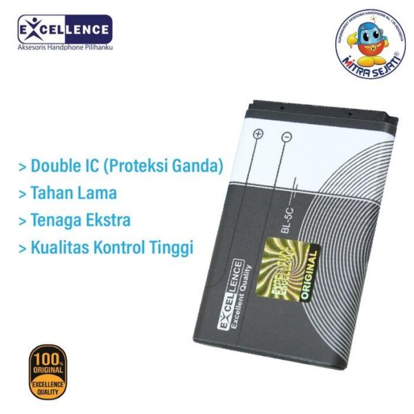 Baterai BL-5c Nokia 1112 1200 1208 1209 1280 1600 1616 1650 Double IC Battery Handphone - Gambar 2
