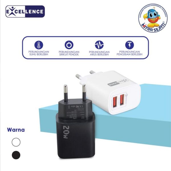 EXCELLENCE Travel Charger Luna 20W 2USB Aksesoris Handphone - Gambar 3