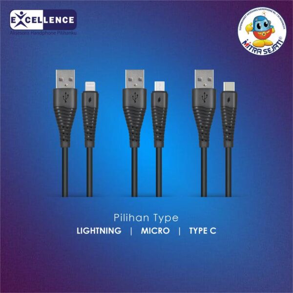Kabel Data Excellence Lavender 6A untuk Lightning/Micro USB/Type-C Panjang Hitam - Gambar 4