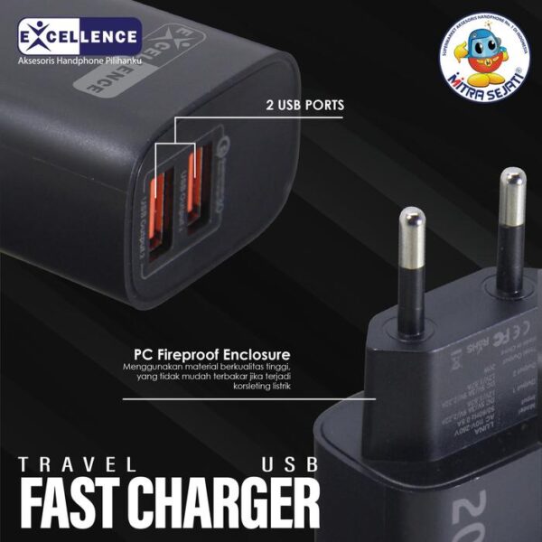 Charger Perjalanan EXCELLENCE Luna 20W 2USB - Gambar 2