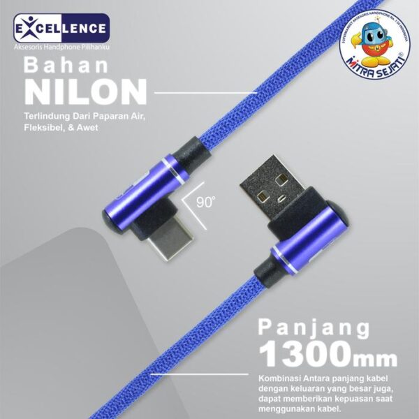 Kabel Data Gaming Excellence Coral 3.5A Fast Charging Model Colokan L Kabel Panjang 130CM Kompatibel Dengan Lightning , Android Type C dan Micro Bergaransi Excellence Premium Care Aluminium Adaptor - Gambar 2