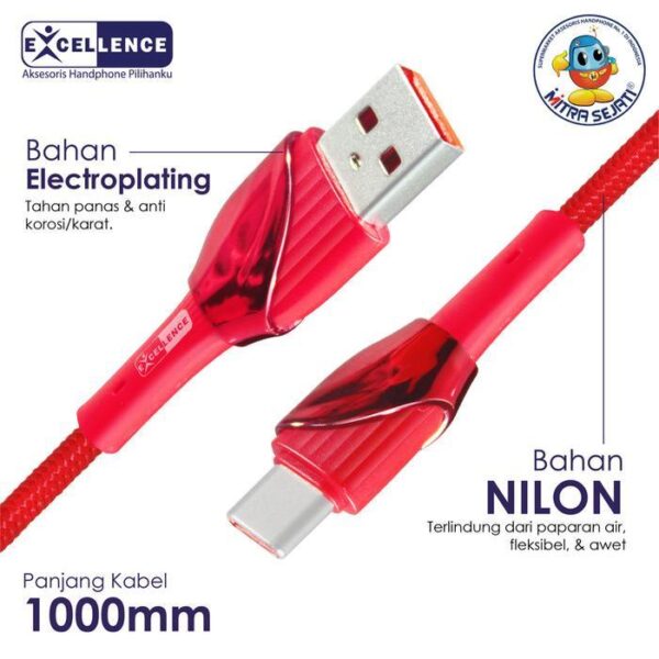 Kabel Data Excellence Fast Charging 30W Primrose Lightning/Micro/Type-C - MIcro USB Aksesoris  Handphone  Cable  Charger  Merah - Gambar 2
