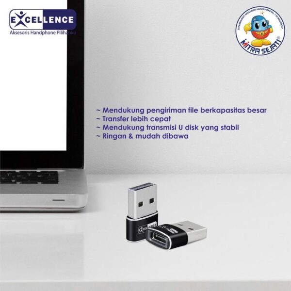 EXCELLENCE Adapter Converter C FeMale To USB Komputer Male Aksesoris  Handphone  Konektor  Adaptor Colokan - Gambar 4