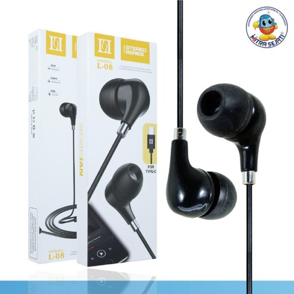 Handsfree Headset Earphone L08 Type C/Jack 3.5mm - Gambar 3