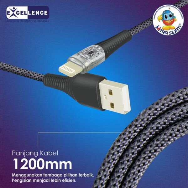 EXCELLENCE Kabel Data Jewel Fast Charging 3A Lightning Logam Panjang Colokan - Gambar 4