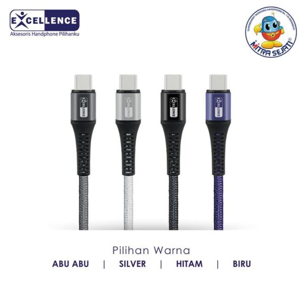 EXCELLENCE Kabel Data Tulip 2M 36W Type-C to Type-C Aluminium Biru Handphone  Aksesoris  Panjang - Gambar 4