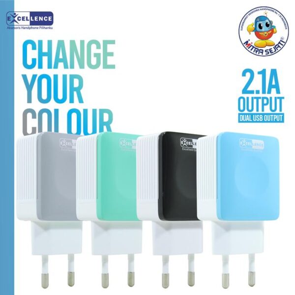 EXCELLENCE Travel Charger Eudora 2.1A fast Charging 2 Port USB - Gambar 2