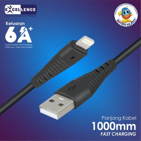 Kabel Data Excellence Lavender 6A untuk Lightning/Micro USB/Type-C Panjang Hitam - Gambar 3