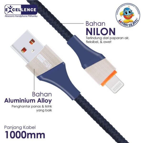 Kabel Data Excellence Fast Charging Krisan 30W iPhone/Micro/Type-C - Micro USB Aksesoris  Handphone  Cable  Biru - Gambar 2