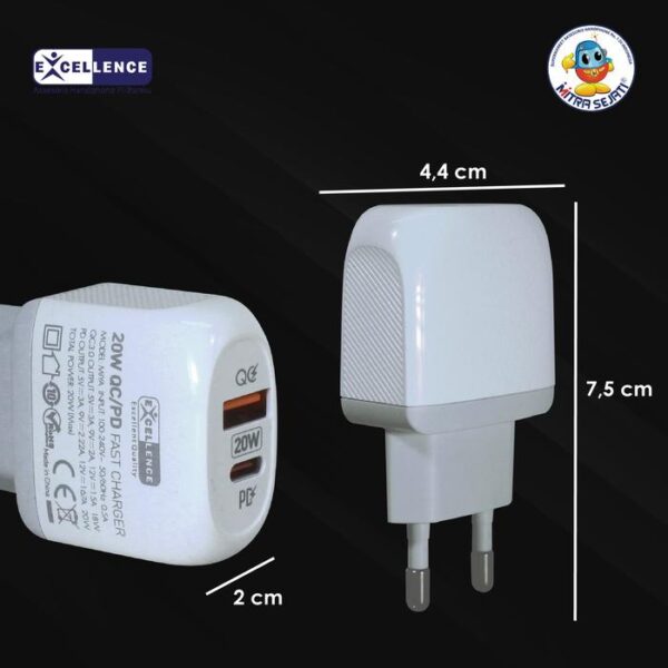 EXCELLENCE Travel Charger Miya Fast Charging 20W PD+QC3.0 Handphone - Gambar 3