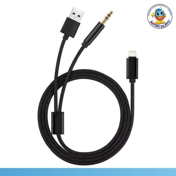 Kabel Audio JH-037 2in1 3.5mm / Kabel Aux iPhone Charging - Gambar 3