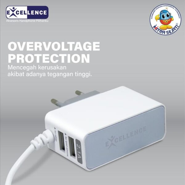 Travel Charger Micro USB 2.1A Fast Charging Excellence 2 USB Port - Gambar 4