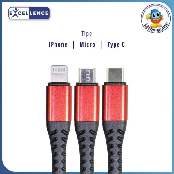 Kabel Data Excellence Violet 2.4A For iPhone/Micro/Type C - Gambar 2