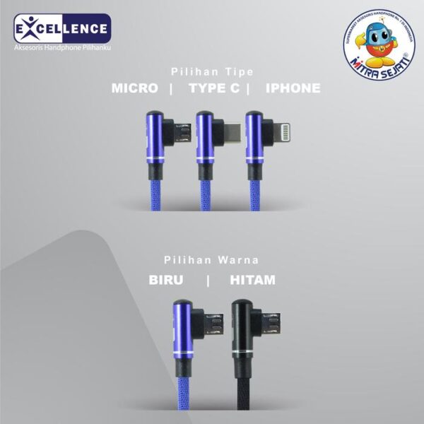 Kabel Data Gaming Excellence Coral 3.5A Fast Charging Model Colokan L Kabel Panjang 130CM Kompatibel Dengan Lightning , Android Type C dan Micro Bergaransi Excellence Premium Care Aluminium Adaptor - Gambar 3