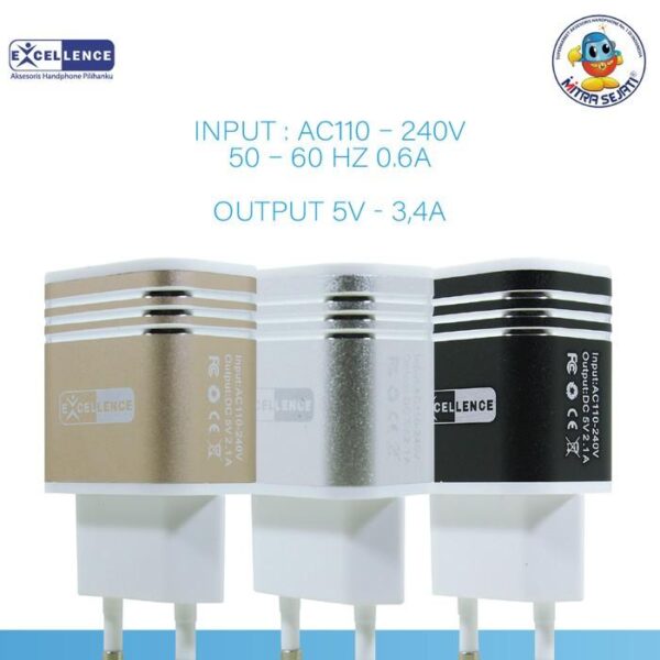 Charger Excellence Argus 2 USB for iPhone/Type C/Micro - Micro Adaptor Kabel Silver  Aksesoris  Handphone  Plastik - Gambar 3