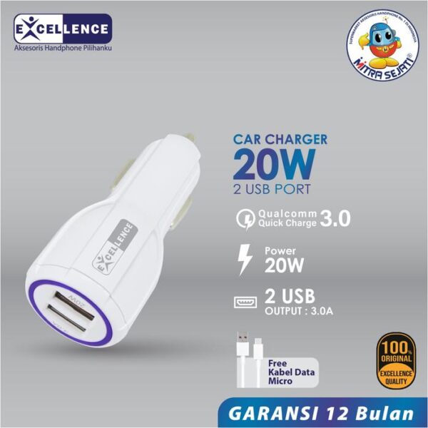 EXCELLENCE Car Charger Arcana Micro USB Hitam Kabel Aksesoris  Handphone