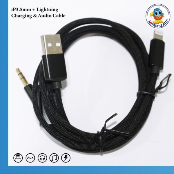 Kabel Audio JH-037 2in1 3.5mm / Kabel Aux iPhone Charging - Gambar 2