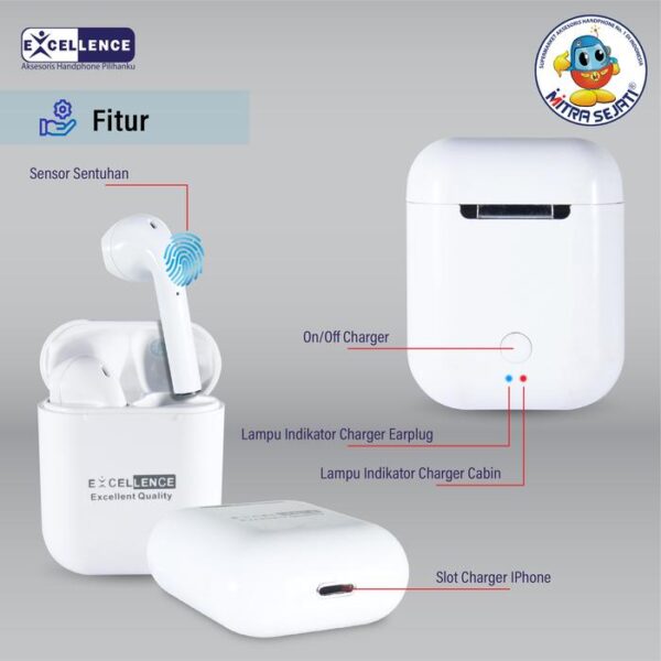 Excellence Oscar TWS Earphone Bluetooth 5.0 True Wireless Mini Earbuds Headphone / Handsfree - Garansi Excellence Premium Care 12 Bulan Earphones Headphones Peredam  Headset - Gambar 3