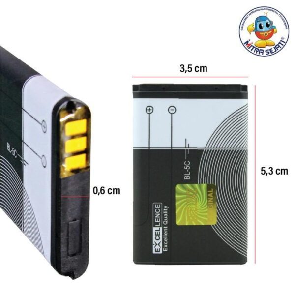Baterai BL-5c Nokia 1112 1200 1208 1209 1280 1600 1616 1650 Double IC Battery Handphone - Gambar 3