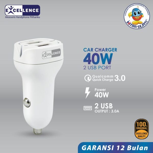 EXCELLENCE Car Charger Razor 40W Aluminium Aksesoris  Handphone  Kabel Adaptor