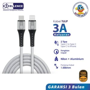 EXCELLENCE Kabel Data Tulip 1M 27W Type-C to iPhone Aluminium Biru Aksesoris  Handphone Panjang