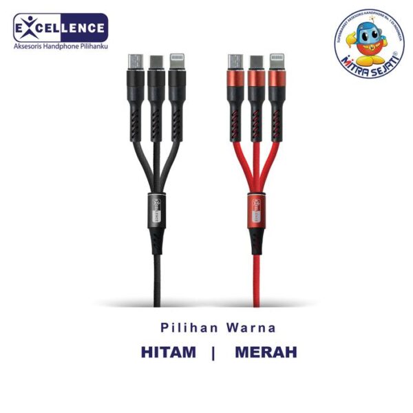 Kabel Data 3 in 1 Excellence Marigold 3.5 Ampere Fast Charging Quick Charging Type C, Micro, iPhone Kabel Panjang 130cm - Bergaransi Excellence Premium Care - Gambar 3