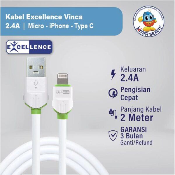 Kabel Data Excellence Vinca 200cm For Micro USB/Type-C/iPhone