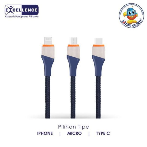Kabel Data Excellence Fast Charging Krisan 30W iPhone/Micro/Type-C - Micro USB Aksesoris  Handphone  Cable  Biru - Gambar 3