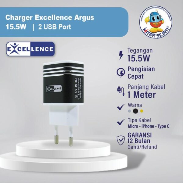 Charger Excellence Argus 2 USB for iPhone/Type C/Micro - Micro Adaptor Kabel Silver  Aksesoris  Handphone  Plastik