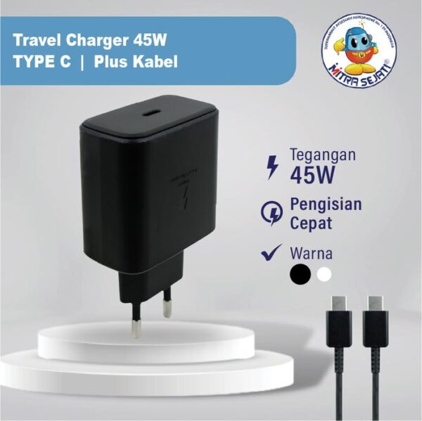 Travel Charger USB C 45W + Kabel Super Fast Charging Adapter Aksesoris Handphone
