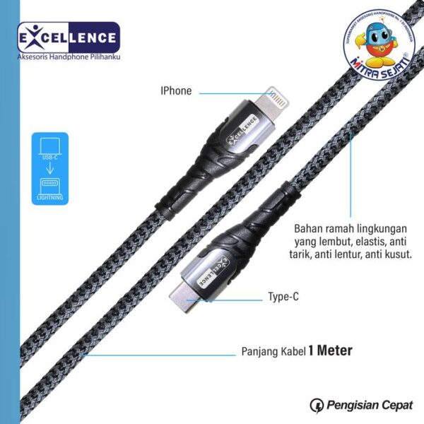 KABEL DATA IPHONE EXCELLENCE TYPEC TO LIGHTNING FAST CHARGING PD 30W - Gambar 2