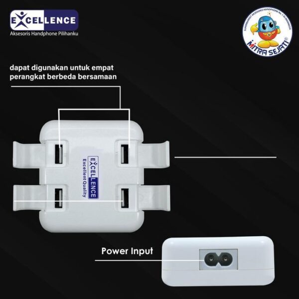 Travel Charger Excellence USB 4 Port 1A Multifungsi Kabel Gadget - Gambar 2